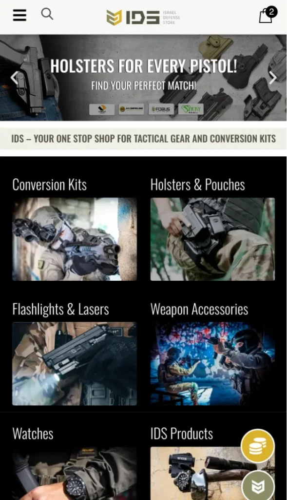Israel Defense Store Website - mobile