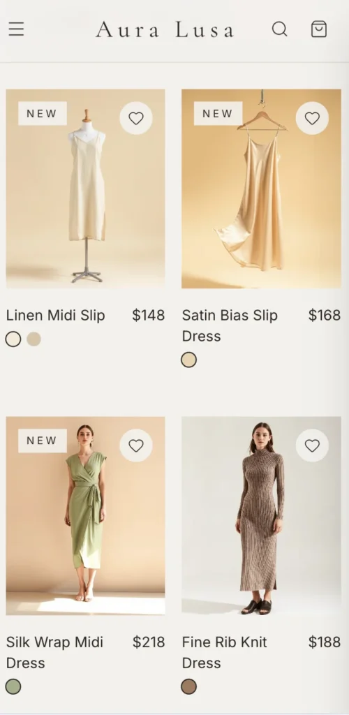 Aura Lusa Catalog page